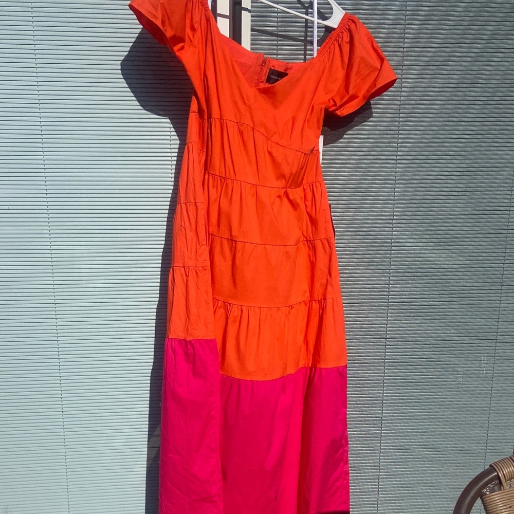 Donna Morgan Orange and Pink Midi Dress